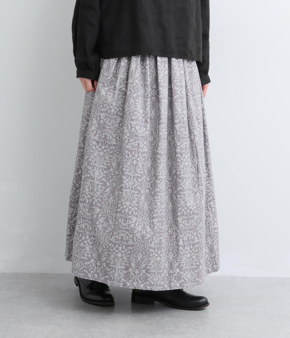 コットン花柄コール天　スカート(グレー-F)