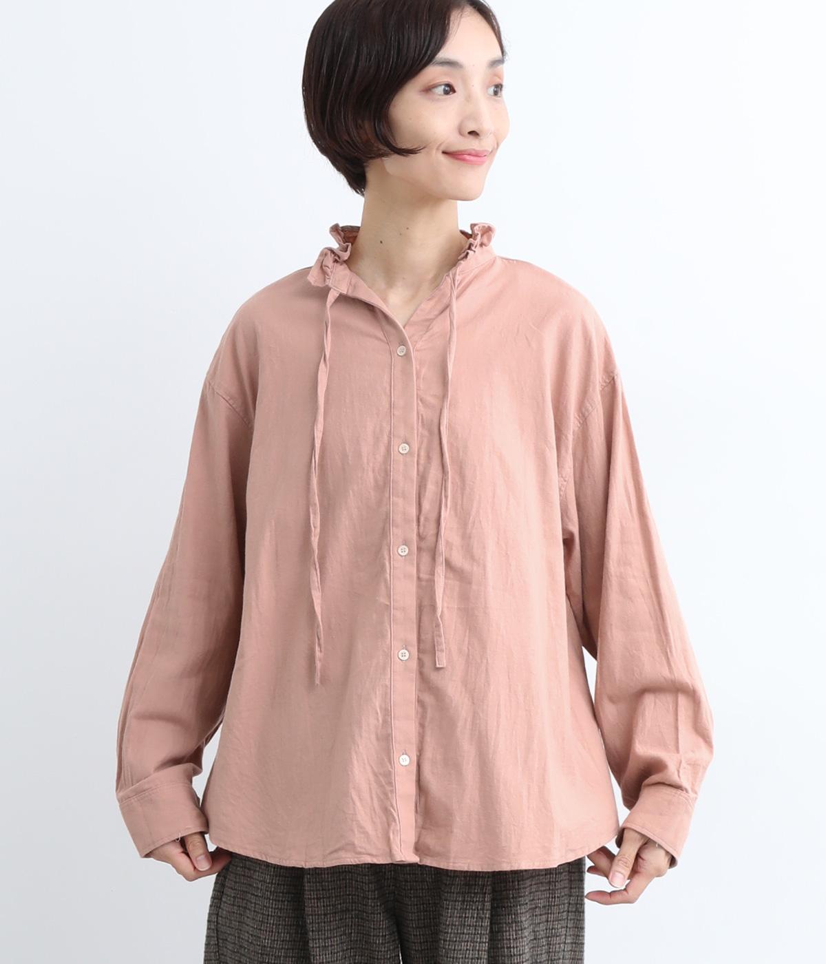 ピーチワッシャースタンドフリルシャツ(ピンク-ONESIZE)