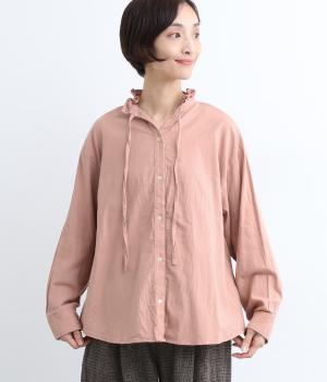ピーチワッシャースタンドフリルシャツ(ピンク-ONESIZE)