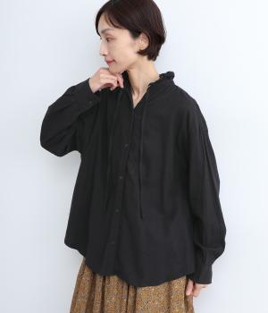 ピーチワッシャースタンドフリルシャツ(ブラック-ONESIZE)