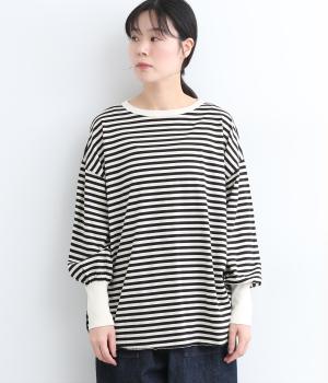 コットン　ボーダープルオーバー(ナチュラル×ブラック-ONESIZE)