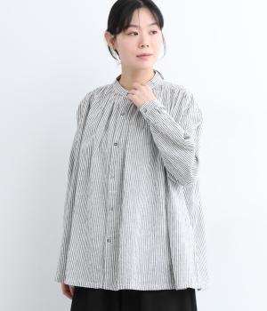 リネンコットンストライプシャツ