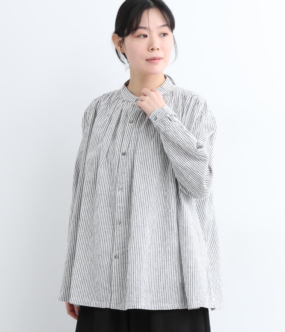 リネンコットンストライプシャツ(ホワイト-F)