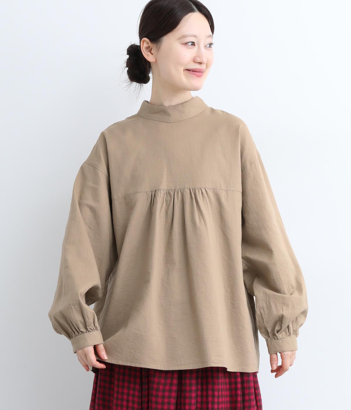 接結Wガーゼオーガニックコットンブラウス(ベージュ-F)