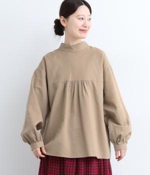 接結Wガーゼオーガニックコットンブラウス(ベージュ-F)
