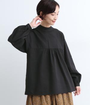 接結Wガーゼオーガニックコットンブラウス(ブラック-F)