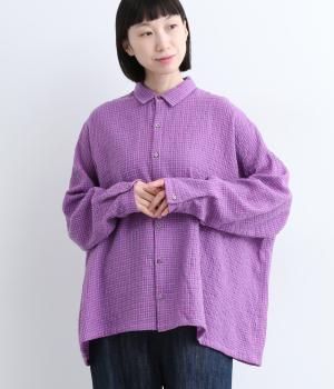 ウールコットンギンガムシャツ(ピンク×ブルー-F)