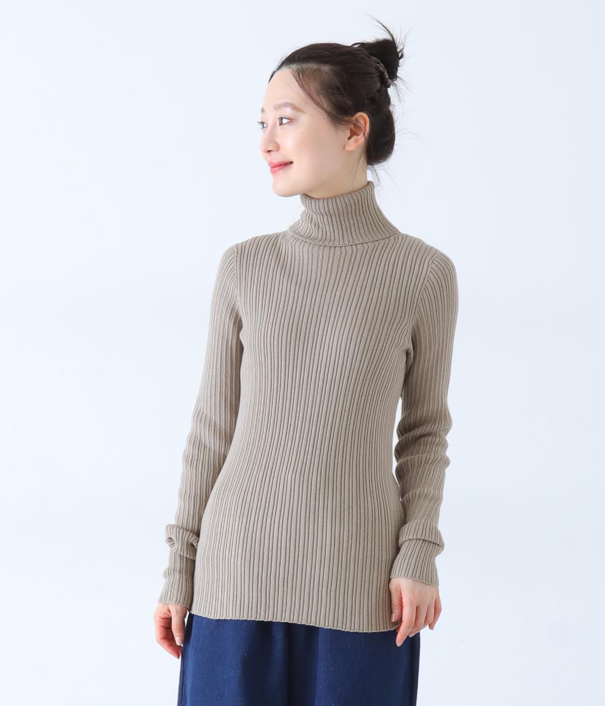 コットンジャパンホールガーメントリブニットタートルネック(モカ-F)