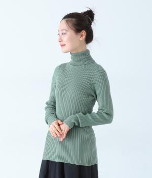 コットンジャパンホールガーメントリブニットタートルネック(グリーン-F)