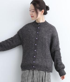 アルパカナイロンペルーニットカーディガン(チャコール-F)