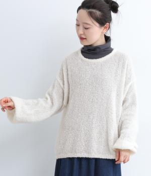 アルパカナイロンペルーニットブークレプルオーバー(ホワイト-F)