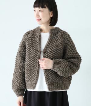 ウールペルーハンドニットカーディガン(グレー-F)