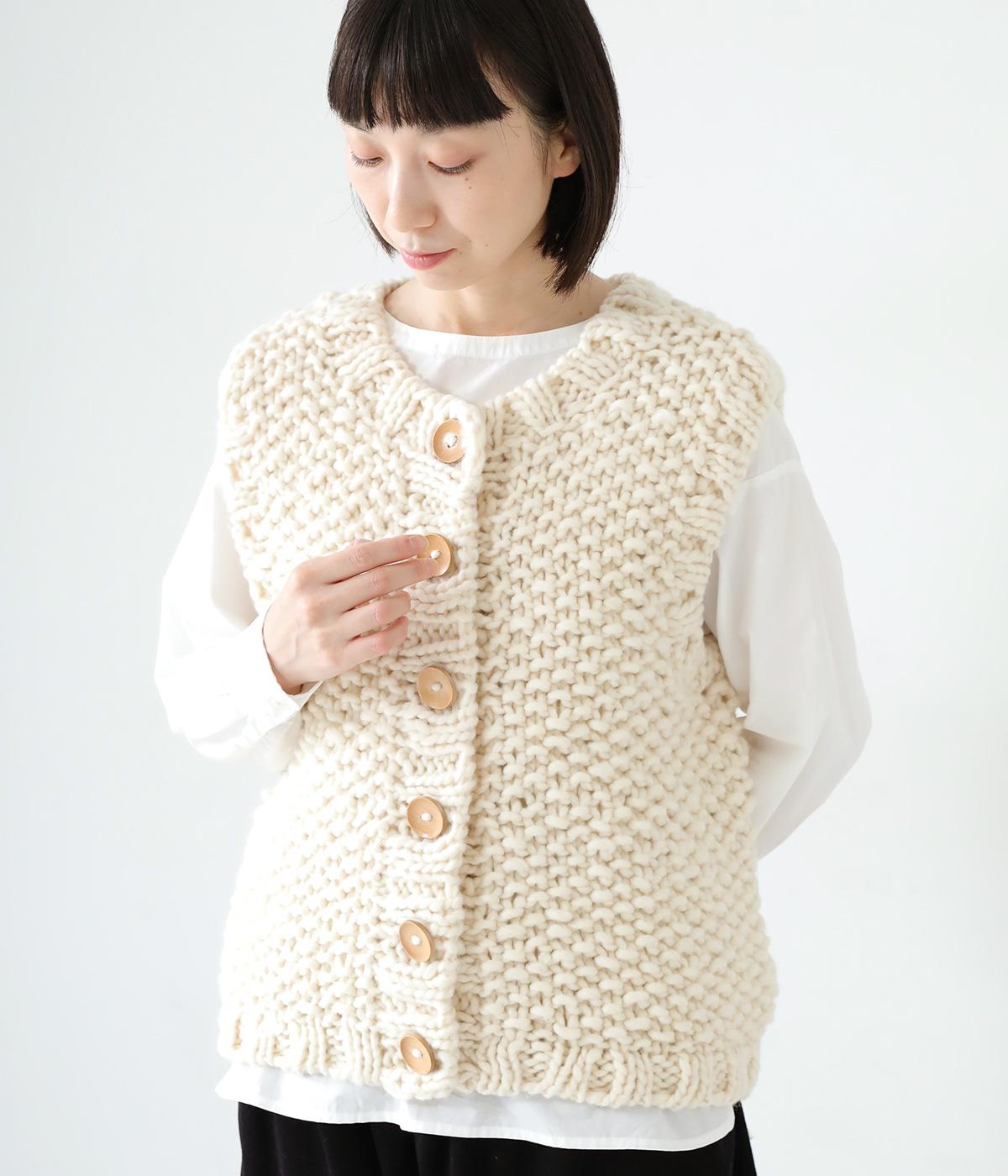 ウールペルーハンドニットベスト(ナチュラル-F)