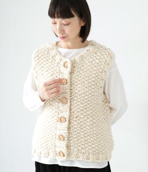ウールペルーハンドニットベスト(ナチュラル-F)