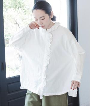 ピーチワッシャー前立てフリルシャツ(ホワイト-F)