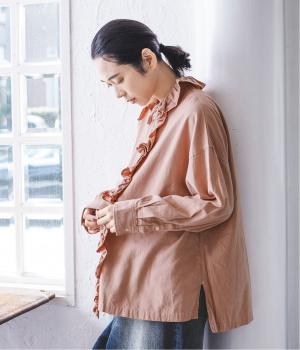 ピーチワッシャー前立てフリルシャツ(ピンク-F)