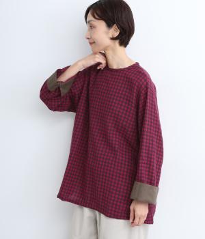 ウールガーゼギンガムプルオーバー(ブラウン×プラム-F)