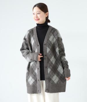 ジャカードアーガイルカーディガン(グレー-F)