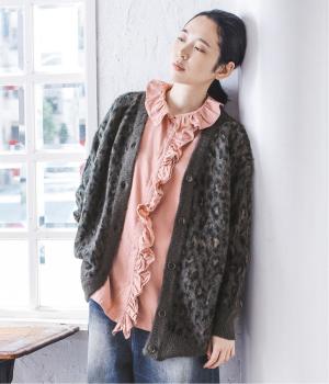 ジャカードレオパードカーディガン(チャコール-F)