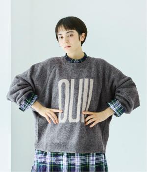 シェットランドウールワイドプルオーバー(グレー×ナチュラル-F)