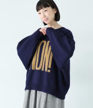 シェットランドウールワイドプルオーバー2(ネイビー×マスタード-F)