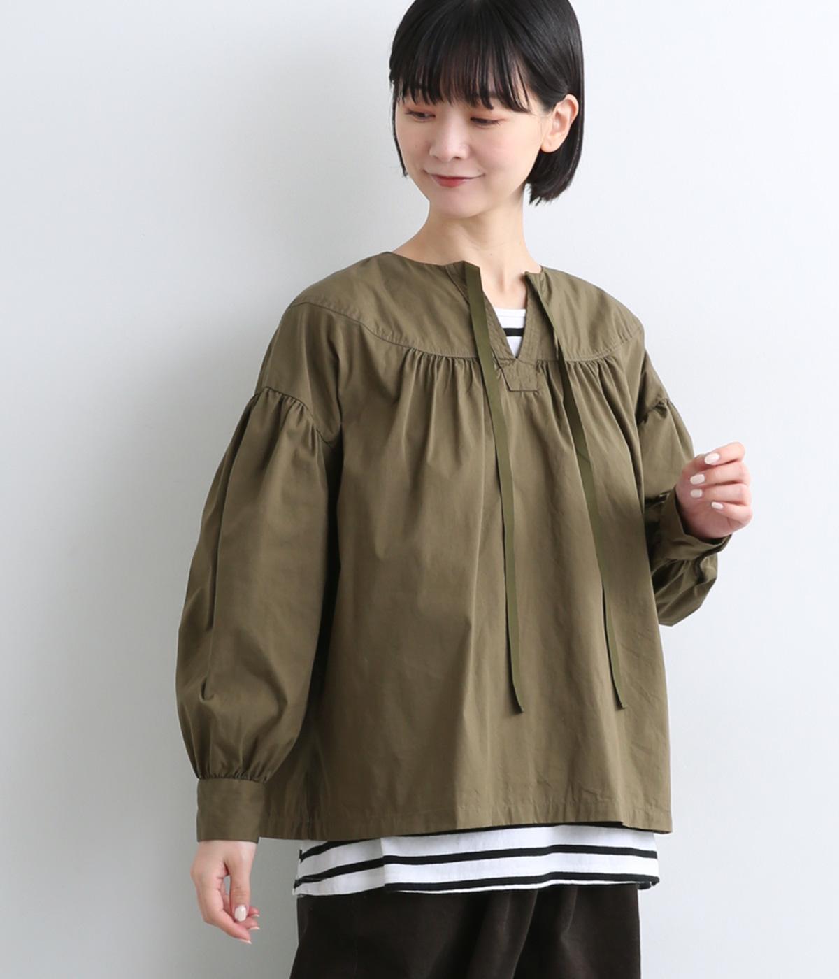 コットンナイロンクロス　プルオーバーブラウス(オリーブ-F)