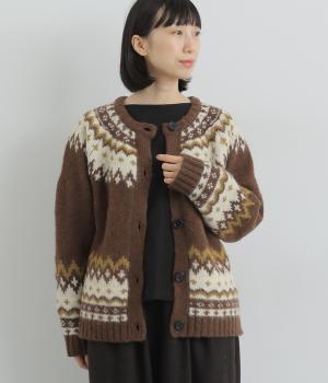 シェットランドウール求心柄カーディガン(ブラウン-F)