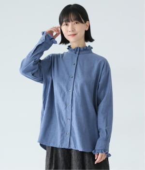 コットンメランジ　フリルシャツ(ブルー-F)
