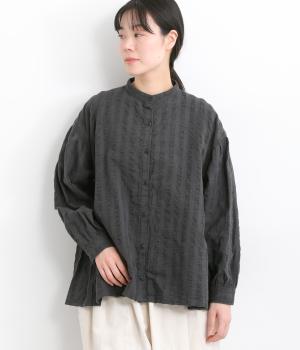 ドビーチェック起毛　サイドギャザーシャツ(チャコール-F)