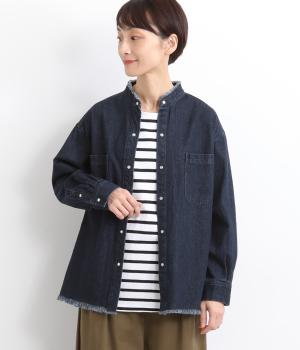 コットンデニム　フリンジシャツ(ダーク-F)