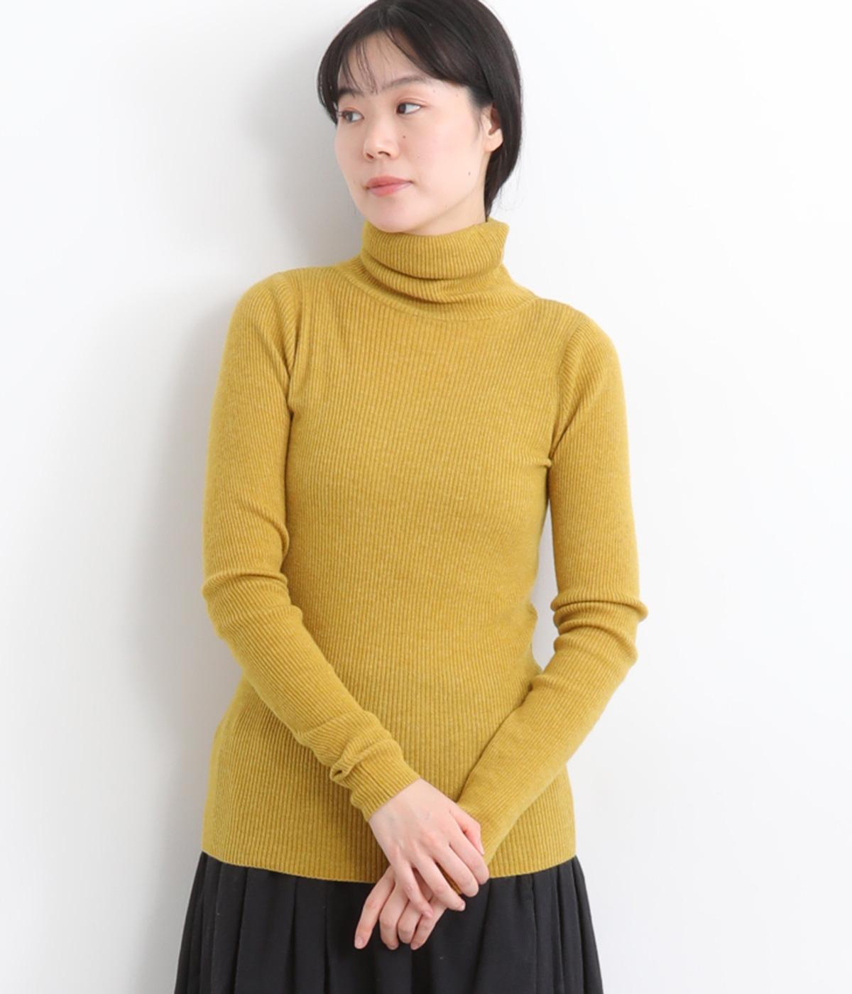 ウール混リブ　タートルネック(マスタード-F)