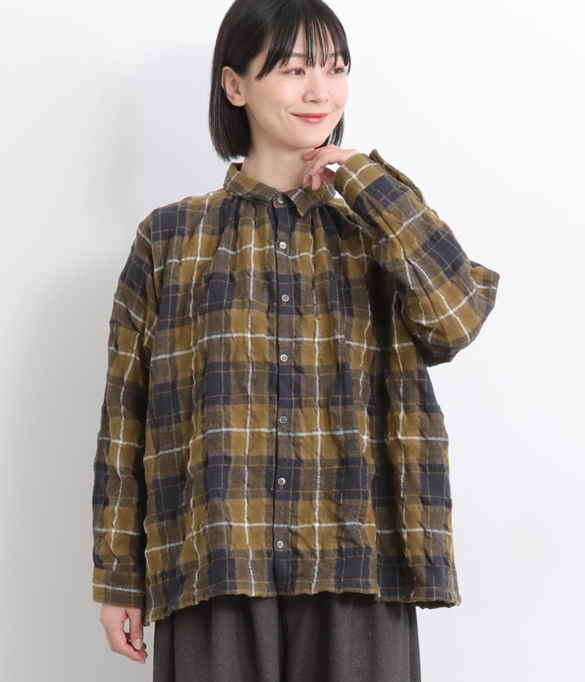 ウールコットンオリジナルチェック　シャツ(ベージュ-F)