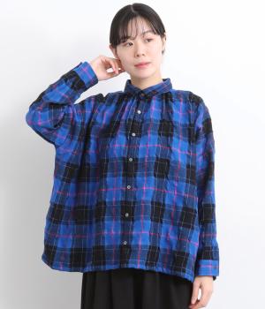 ウールコットンオリジナルチェック　シャツ(ブルー-F)