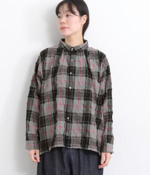 ウールコットンオリジナルチェック　シャツ(グレー-F)