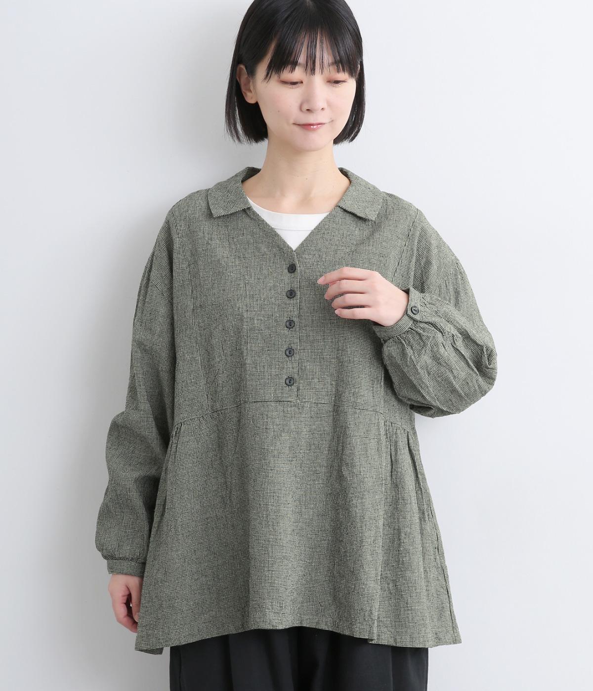 リネンコットンハウンドトゥース　シャツ(ナチュラル-F)