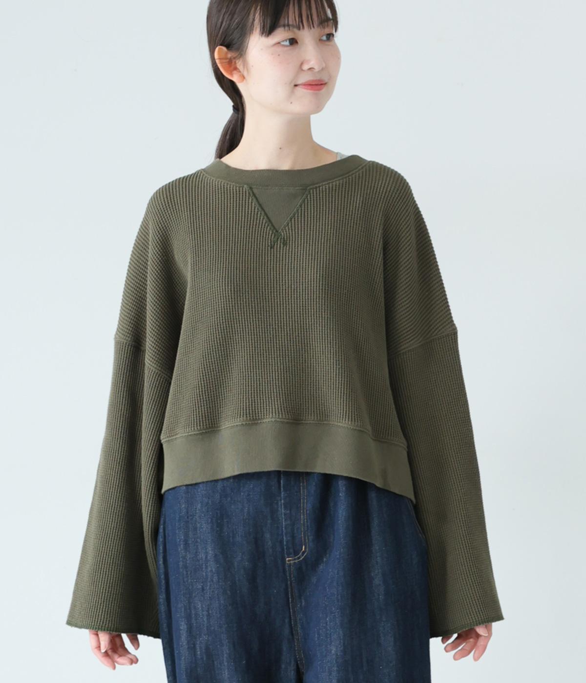 ワッフル　ワイドプルオーバー(カーキ-F)
