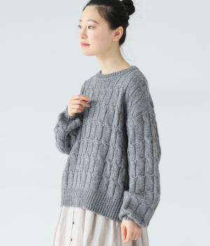 ケーブルニット　プルオーバー(グレー-F)