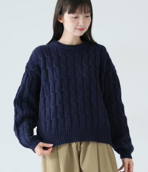 ケーブルニット　プルオーバー(ネイビー-F)