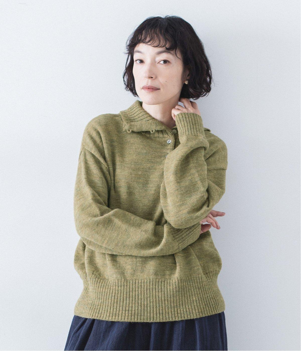 ウールジャパンホールガーメント　ハイネックプルオーバー(イエローグリーン-F)