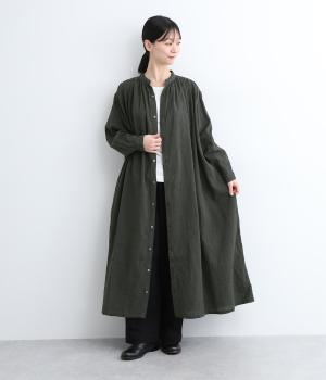 リネンコットンストライプシャツワンピース(チャコール-F)