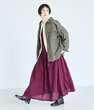 ウールガーゼギンガムワンピース(ブラウン×プラム-F)