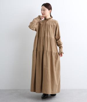 コットンメランジ　フリルティアードワンピース(ベージュ-F)