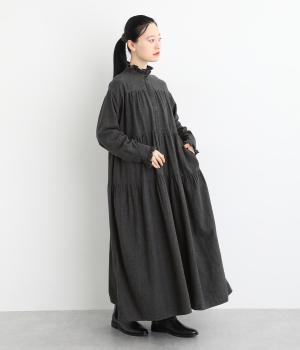 コットンメランジ　フリルティアードワンピース(チャコール-F)