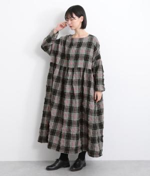 ウールコットンオリジナルチェック　ドレス(グレー-F)