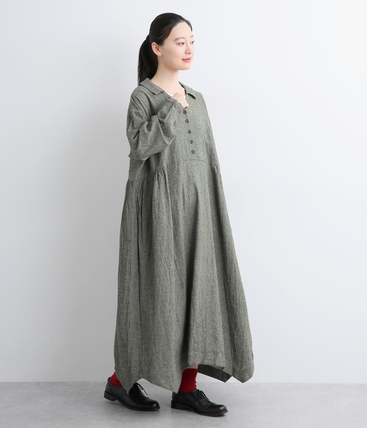 リネンコットンハウンドトゥース　ドレス(ナチュラル-F)