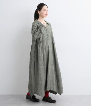 リネンコットンハウンドトゥース　ドレス(ナチュラル-F)