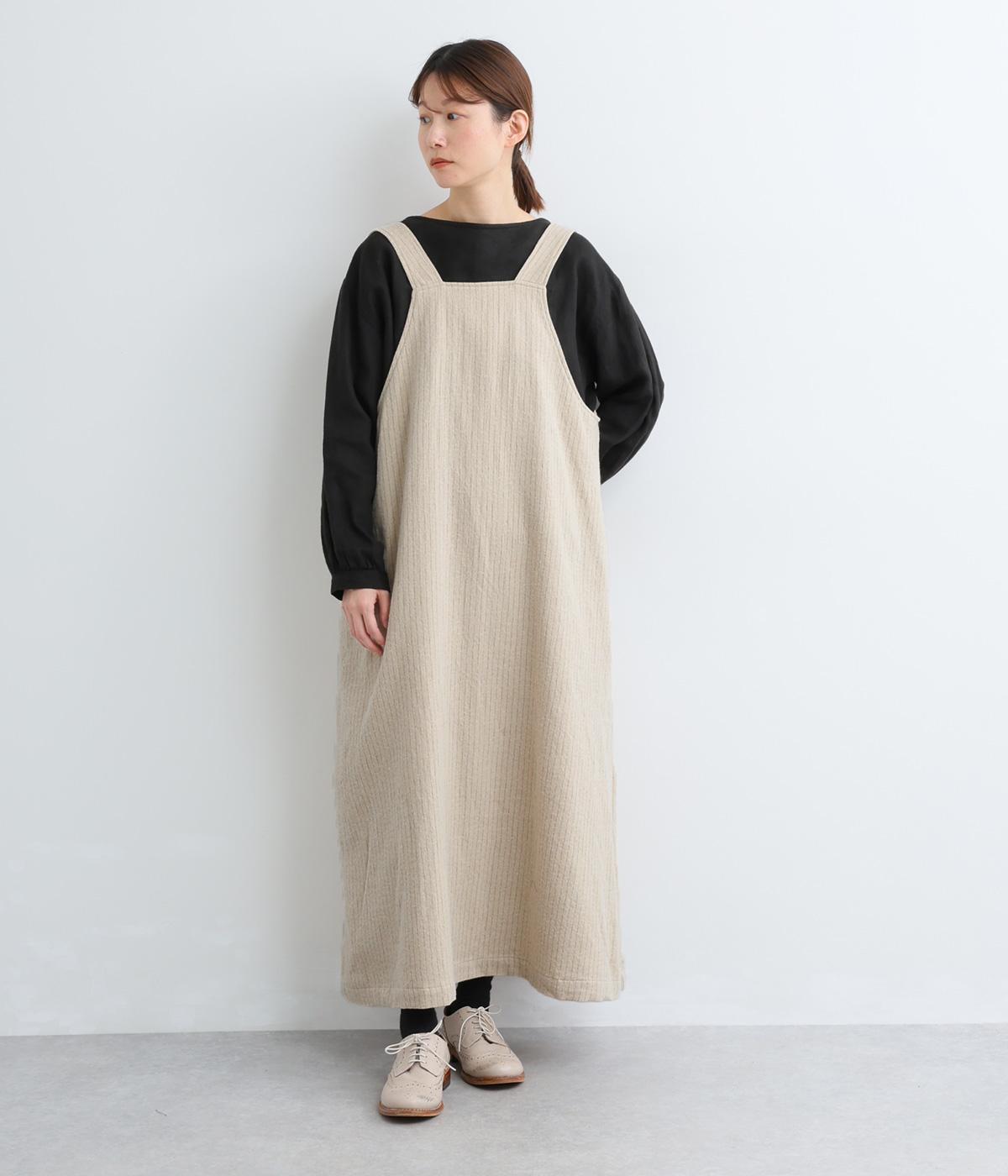 コットンウールピンストライプ　2wayジャンパースカート(ナチュラル-F)