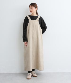 コットンウールピンストライプ　2wayジャンパースカート(ナチュラル-F)