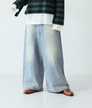 【9月中旬発売予定】デニムワイドパンツ(ブリーチ-1)