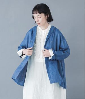 インディゴリネン　シャツジャケット(ライトインディゴ-F)